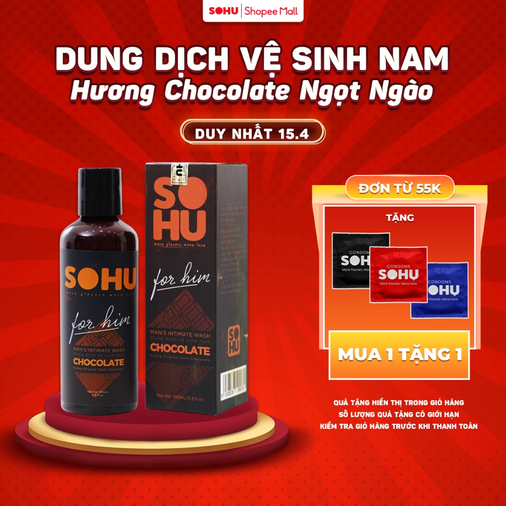 Dung dịch vệ sinh nam SOHU hương chocolate, bạc hà, táo bạc hà khử mùi tự nhiên lành tính chai 100ml