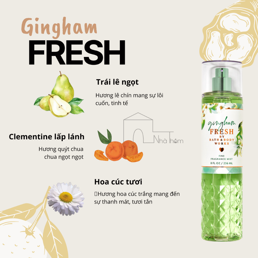 Gingham Fresh- 10ML | 35ML Nước hoa Body Mist Hương Mùa Xuân Tươi Mới mùi hương mùa hè dưa leo hương hoa mát mẻ phù hợp