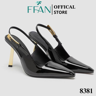 Giày cao gót nữ slingback da bóng [mềm mại] gót nhọn, bít mũi 8381 đen đỏ 7 9 phân FFAN STORE