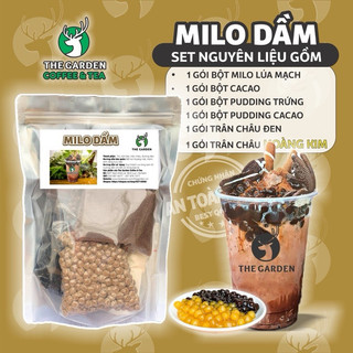 Set milo dầm trân châu pudding trứng pudding socola the garden