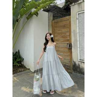 ( HÀNG CÓ SẴN )Đầm 2 dây babydoll dáng xoè dài , váy hai dây nơ dễ thương | KARINA DRESS | Secodee