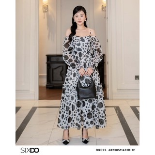 Đầm maxi ngang vai họa tiết chấm bi SIXDO