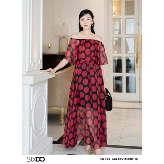 Đầm voan chấm bi trễ vai SIXDO