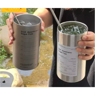  5588   Mẫu Mới 2024  Bình đựng nước giữ nhiệt Iced Americano có ống hút dung tích 600ml Ly cốc giữ nhiệt cute 