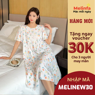  Váy đầm ngủ dáng dài, cộc tay mặc nhà hàng ngày, chất liệu cotton mềm mại thoáng mát mã VAV0511