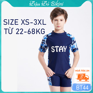 Bộ đồ bơi bé trai big size kèm mũ, size teen lớn đến 68kg, chống tia UV tới UPF 50++, chất thun bơi lạnh dày dặn | BT44