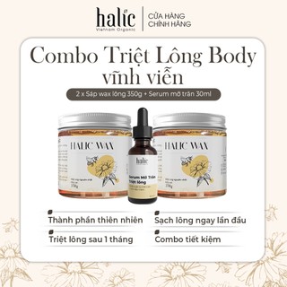 Combo triệt lông body toàn thân vĩnh viễn Halic Organic gồm Sáp wax lông lạnh (350gx2) và Mỡ trăn triệt lông (30ml)