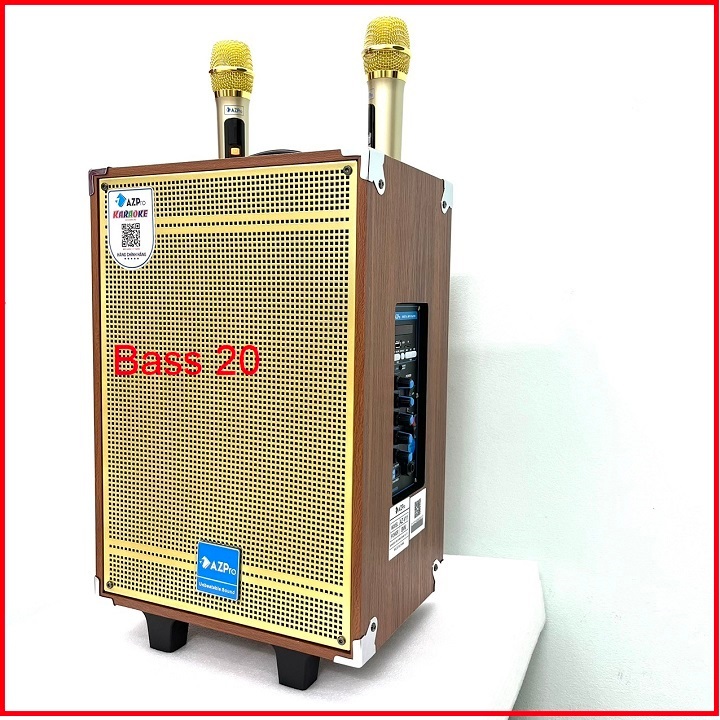 Loa di động Bluetooth chính hãng AZPRO,V9-Bass 20,thùng gỗ chụp mic kim loại