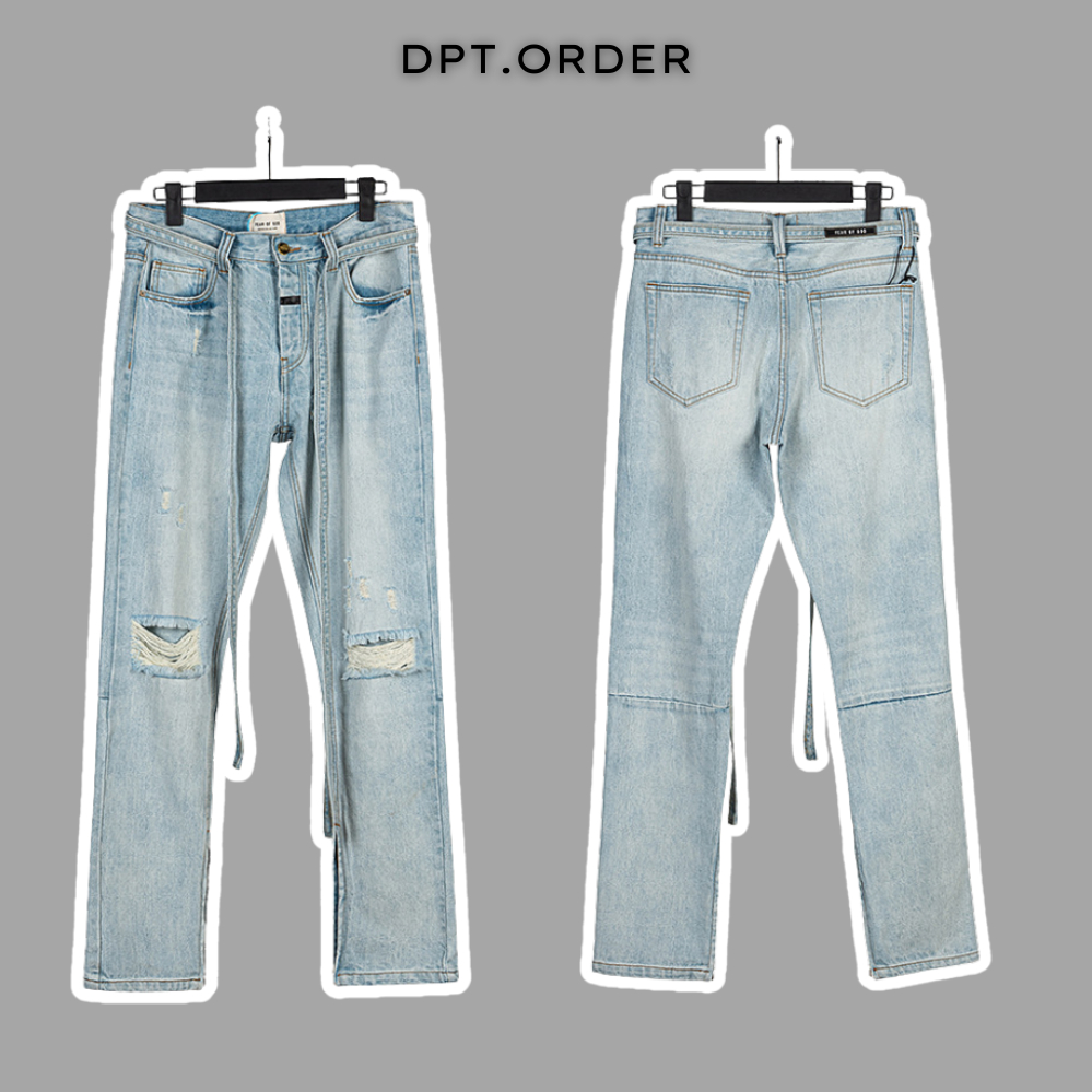 (Best quality) Quần jeans FOG Fear Of God Slim Fit Distressed Denim Jeans Indigo rách gối