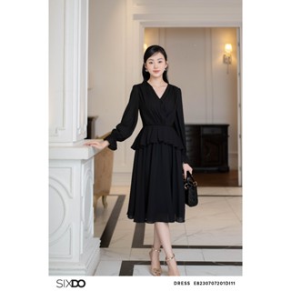 Đầm chiffon dài tay cổ V SIXDO (Wraparound Midi Chiffon Dress)