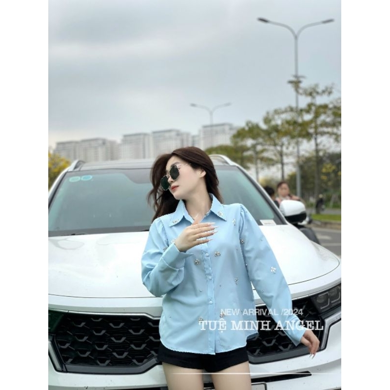 Áo sơ mi đính đá điệu đà, Áo cotton thoáng mát mềm mại, Form dáng chuẩn màu săc tươi tắn hơp nhiều dịp Tuê Minh House
