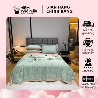 Bộ chăn ga gối 4 Món Cotton Tencel _ Lụa Thêu Tim đáng yêu phong cách Hàn Quốc Tiệm Nhà Mêu Bedding