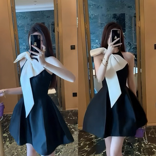 Váy dự tiệc chất tafta phối nơ cổ siêu tiểu thư