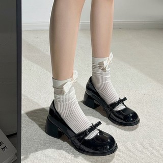 Giày lolita bigsize đế vuông tiểu thư phối nơ