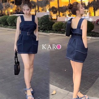 Đầm jean chỉ nổi kèm đai K4679 - CAROTSHOP