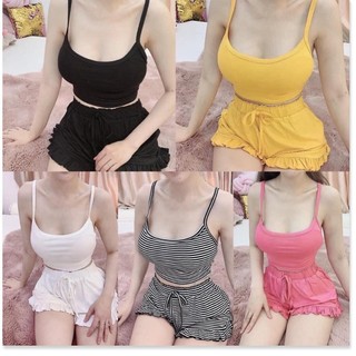 Bộ ngủ 2 dây thun tăm chất mát lạnh, Sét đồ ngủ hai dây sexxy co giãn TTSLA099