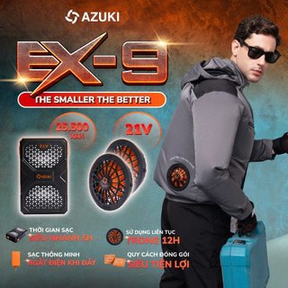 Áo Quạt Điều Hòa AZUKI EX-9 Thế Hệ Mới Nhất 2024, Quạt 21V. Pin Siêu Nhẹ 25.500 mah,Chạy Liên Tục Mức Mạnh Nhất 12 Tiếng