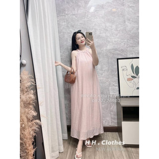 Váy Maxi Cổ Yếm Chất Tơ Nhăn Hai Lớp Có Túi Mã OC28