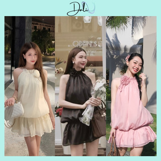 Set Yếm Tơ Xốp Cổ Đính Hoa Thiết Kế Nhún Hông Kèm Quần Trong Dáng Tiểu Thư