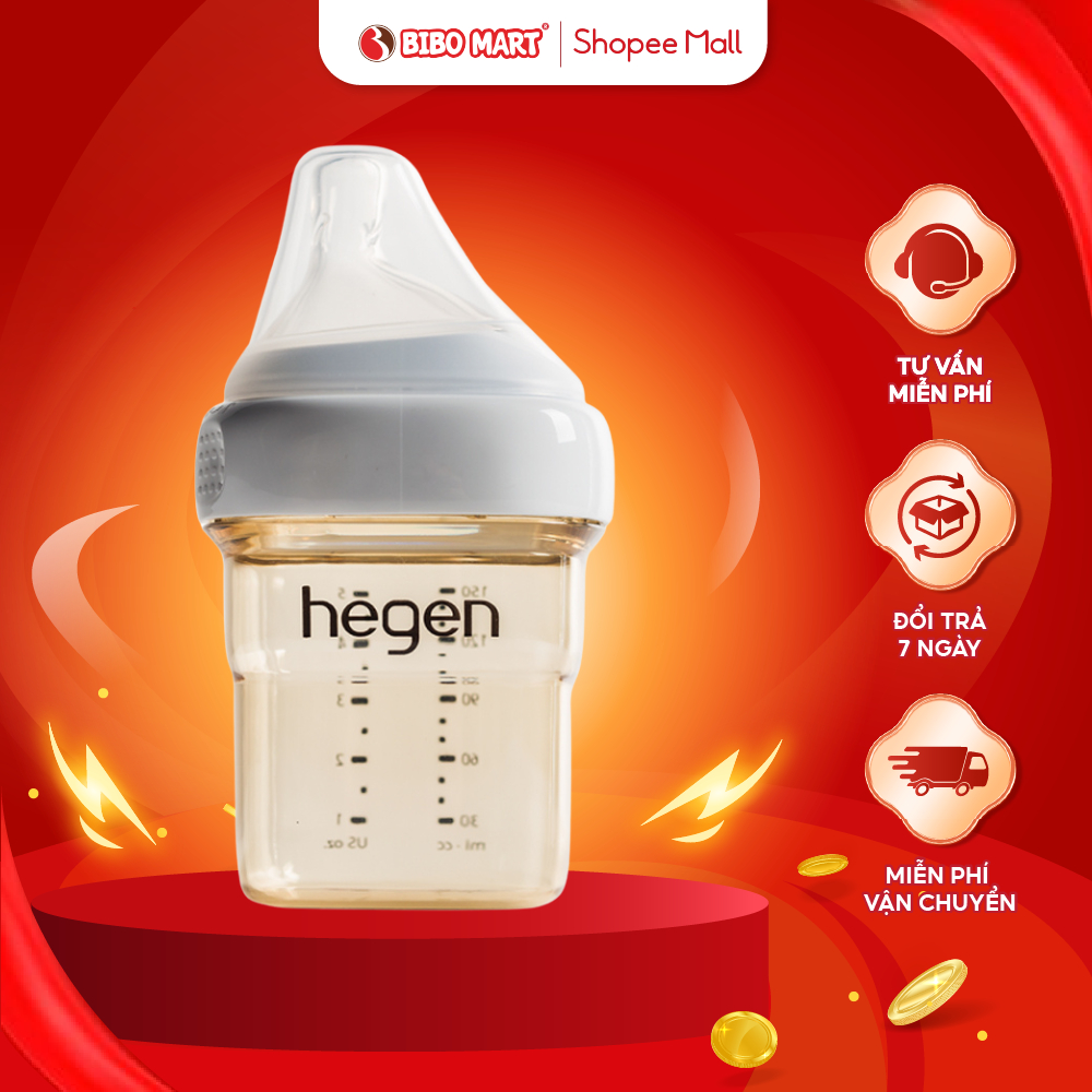 Bình Sữa Hegen 150ml Hàng Chính Hãng Chất Liệu PPSU Núm Ti Cao Cấp Siêu Mềm Phù Hợp Cho Bé 1-3 Tháng - Bibomart