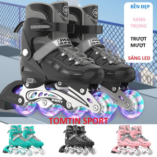 Giày trượt patin trẻ em có đèn led hãng SWAY T1 bánh cao su, tặng kèm bảo hộ chân tay, quà tặng thể thao [TOMTIN SPORT]