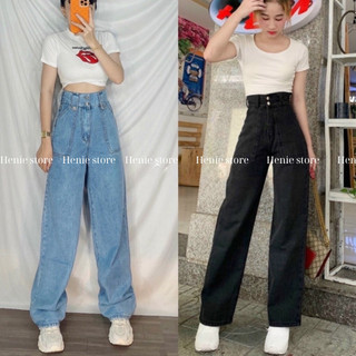 Quần Bò Ống rộng Nữ Lưng Cao AA5 Chất Jean Không Giãn Mặc Cực Đẹp