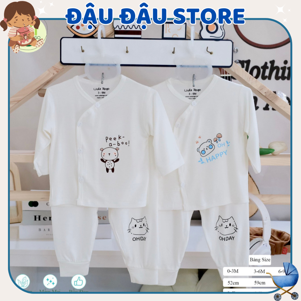 Set 5 bộ quần áo dài tay sơ sinh TT chất thun lạnh mềm mịn cho bé trắng in hoạ tiết cho bé 0 - 9 tháng DL0 Đậu Đậu Store