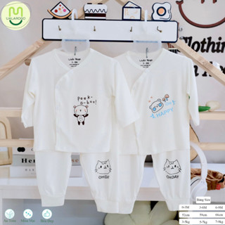 Set 5 bộ quần áo dài tay sơ sinh TT chất thun lạnh mềm mịn cho bé trắng in hoạ tiết cho bé 0 - 9 tháng