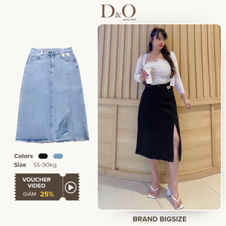 Chân Váy Jean Nữ Bigsize 54-58kg Chân Váy Dáng Dài form A xẻ tà trước xanh/đen lưng cao tôn dáng không giãn dài 75cm
