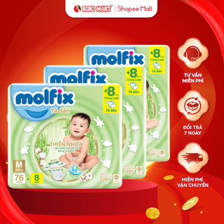 Tã Dán Molfix Thiên Nhiên Chống Tràn Sợi Tre Khô Thoáng Mềm Mại An Toàn Cho Trẻ Size NB90 S56 M76 L68 XL62 - Bibomart
