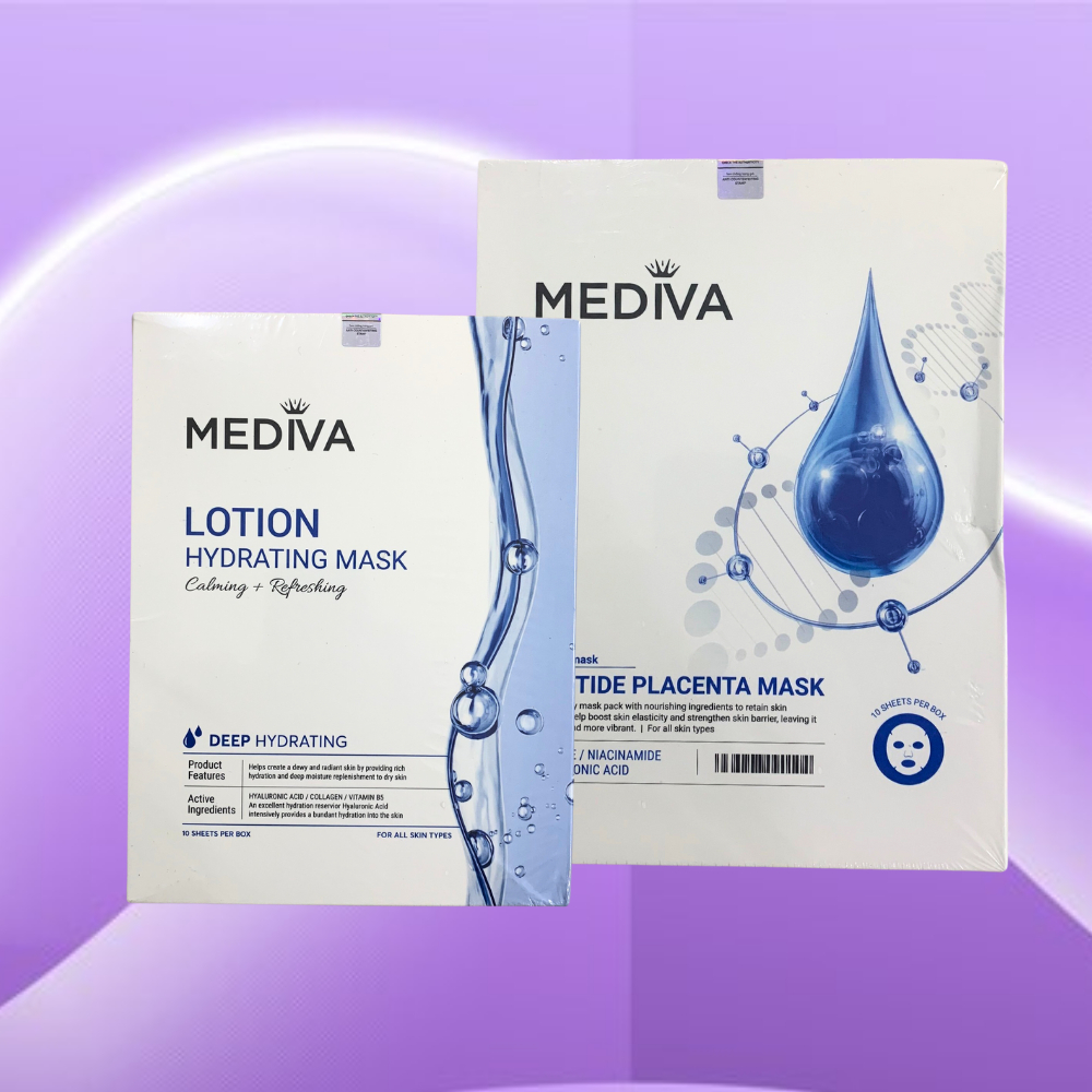 Mặt nạ MEDIVA Colagen Tế bào gốc. Dưỡng trắng da, Siêu cấp ẩm, Trắng sáng căng mịn tự nhiên, Hộp 10 miếng Mediva Mask