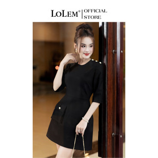 Đầm xòe cổ tròn LOLEM DX481 tay lửng phối túi chất tafta giữ form tốt