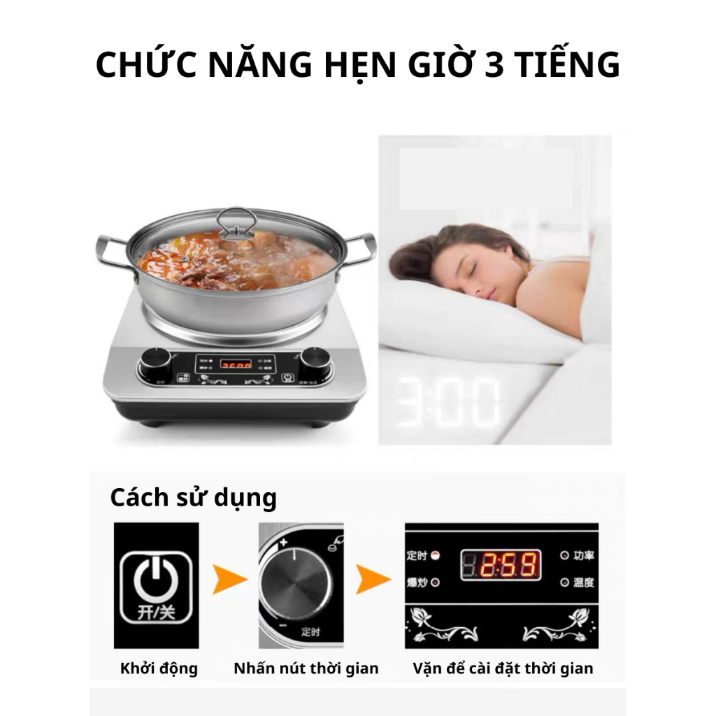 Bếp Từ Đơn mặt lõm Công Suất 3500W Có Chức Năng Hẹn Giờ, Cài Đặt Thời Gian Nấu, Tiết Kiệm Điện