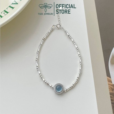 Lắc tay bạc nữ TLEE, vòng tay charm trúc mix mặt đá xanh huyền bí TLEE JEWELRY LT0285