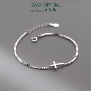 Lắc tay bạc nữ TLEE, vòng tay dây chuỗi hộp vuông bản 1.2mm kết hợp kí tự thánh giá cá tính TLEE JEWELRY LT0293