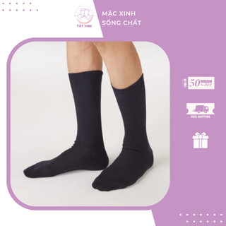 Tất cổ cao màu xanh than gân dệt kim xuất dư
