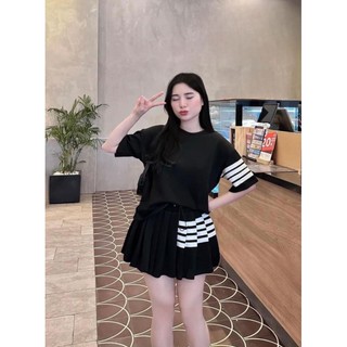 Set (504) bigsize 50-90kg váy áo thun phối sọc xinh xắn đi chơi hè