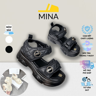 Dép sandal MIN quai ngang nữ chất da mềm trần trám đế cao 5cm đi nhẹ chân hàng loại 1_MINA