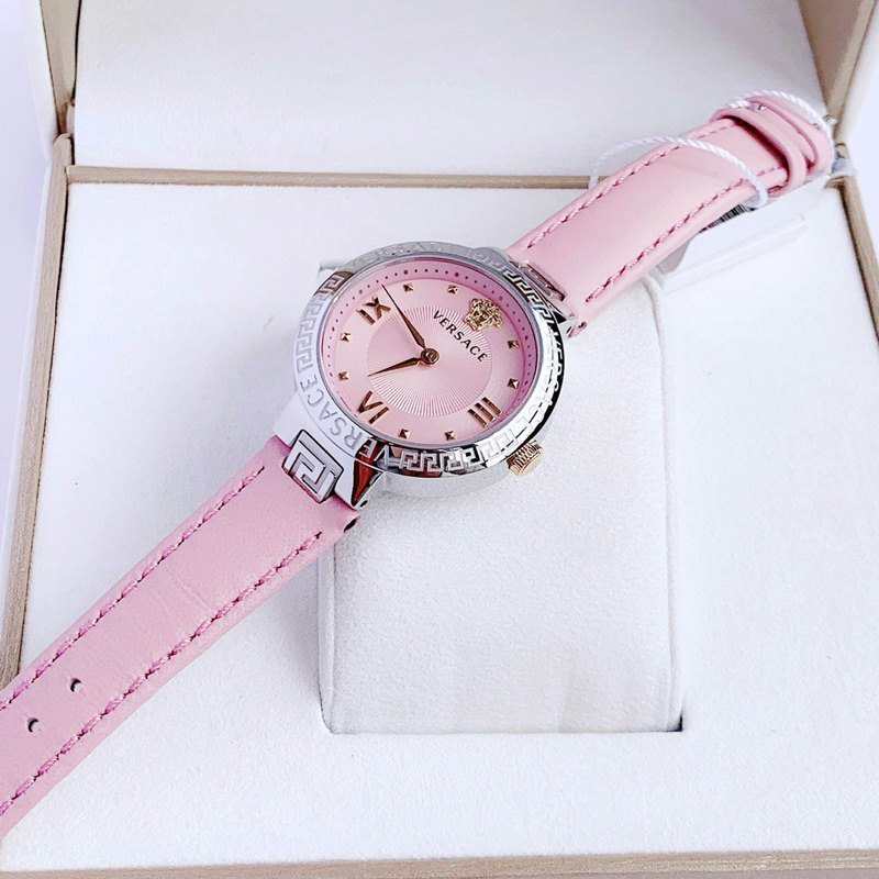 Đồng Hồ Nữ Versace Greca Mặt Tròn Siz 36mm  Kính Sapphiare Cực Hót Máy Thuỵ Quartz  Dây Da Hồng