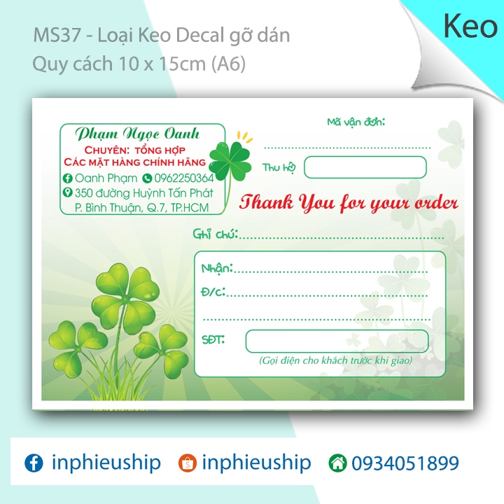 MS37 Mẫu phiếu ship hàng có keo