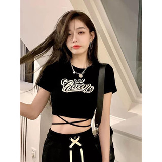 áo phông cotton croptop dây eo