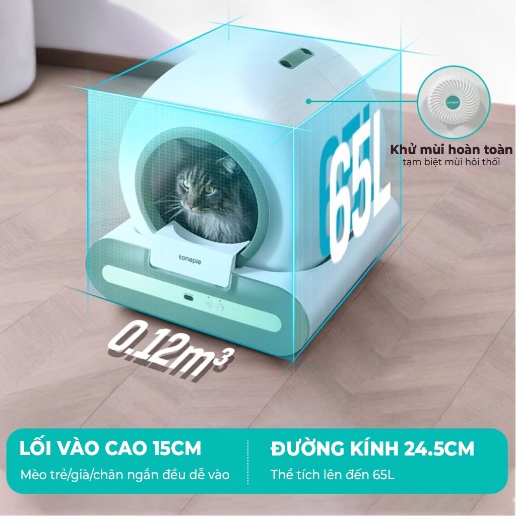 Hộp dọn vệ sinh tự động thông minh TiPro 2024 dành cho mèo, Máy dọn phân cho mèo khử mùi điều khiển từ xa - Pet Garden