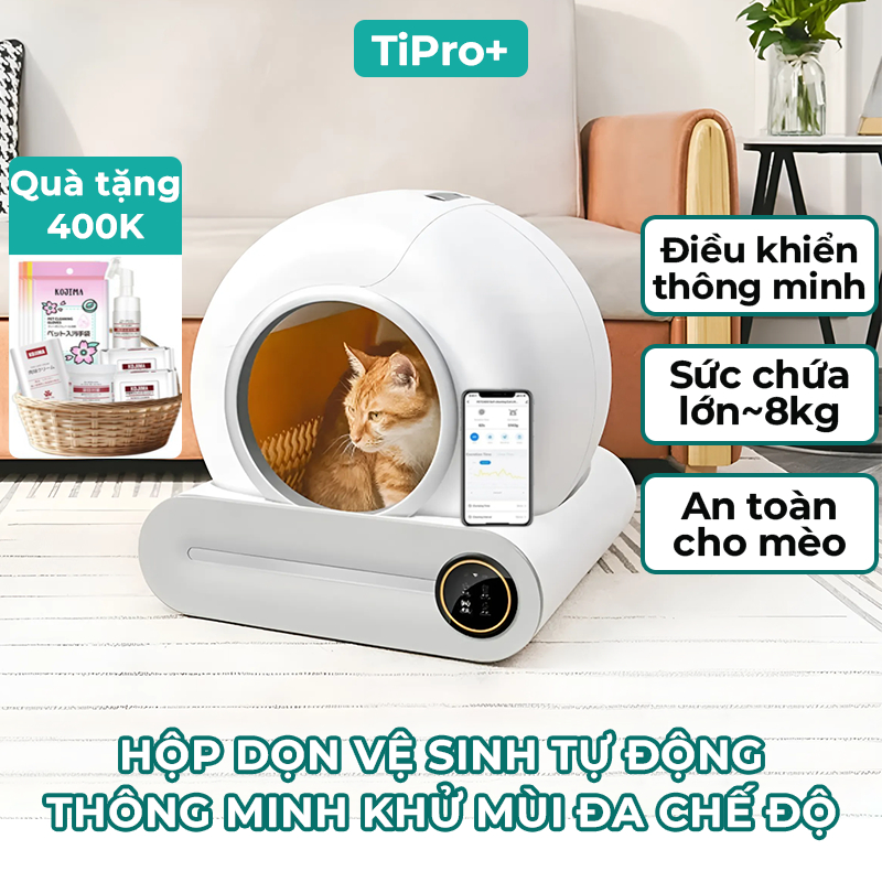 Hộp dọn vệ sinh tự động thông minh khử mùi, Máy dọn phân mèo tự động điều khiển từ xa - Pet Garden