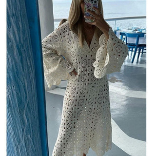Zara đầm Móc Hoa Rỗng sexy có đen và trắng Zara made in Morocco full tag