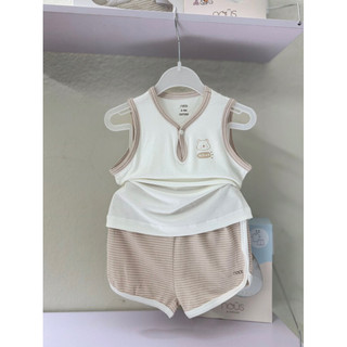  Bộ ba lỗ bé trai và bé gái màu trắng phối nâu in trước ngực
