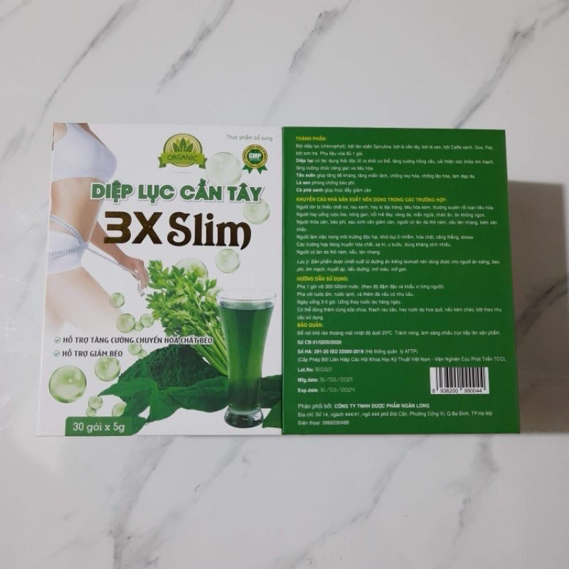 DIỆP LỤC CẦN TÂY 3X SLIM - Hỗ Trợ Giảm Cân, Đẹp Da, Thải Độc (Hộp 30 gói)