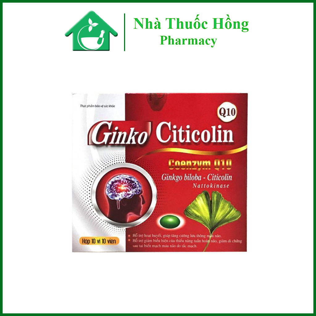 Bổ não GINKGO BILOBA Q10 có thêm Citicolin giúp tăng cường tuần hoàn não ( Hộp 10 vỉ 10 viên )