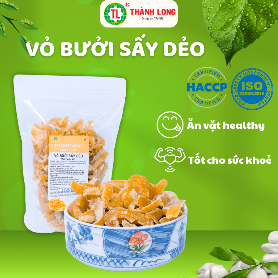 Mứt Vỏ Bưởi Sấy Dẻo Thành Long Ít Đường Đồ Ăn Vặt Giảm Cân Thơm Ngon Gói/Bịch 200g/500g