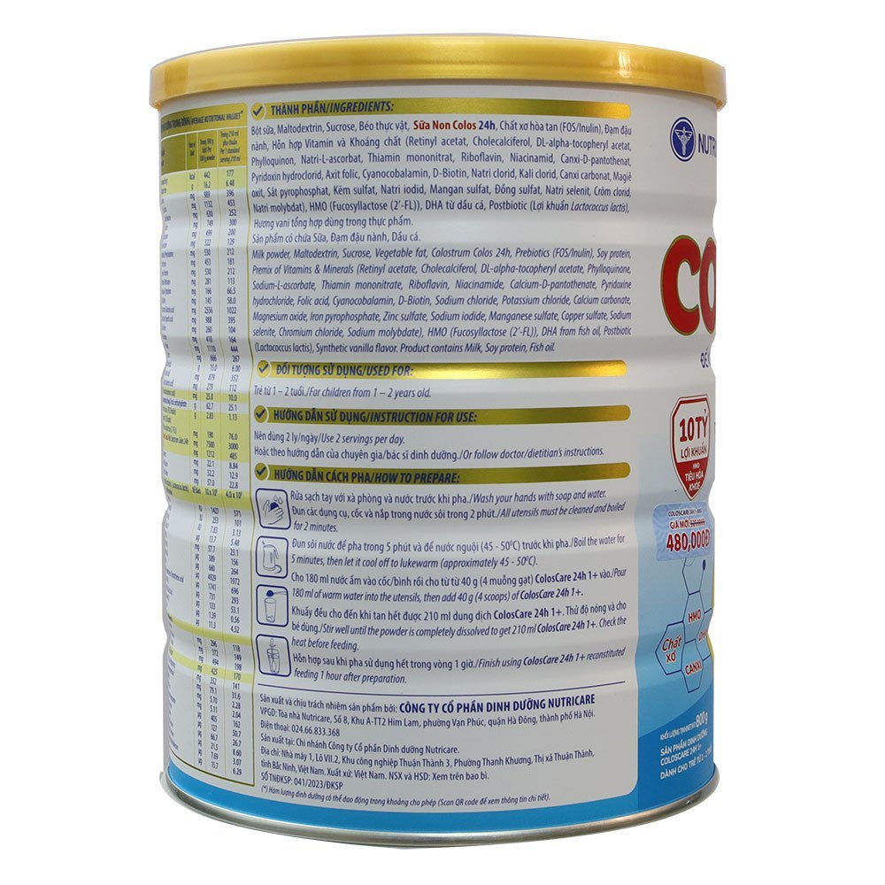 sữa bột coloscare 0+ 800g mẫu MỚI