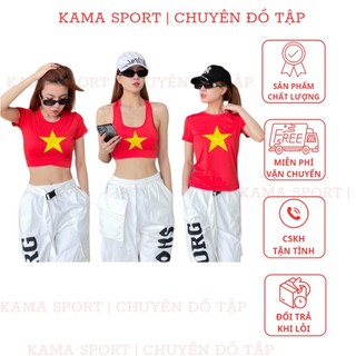 Áo  Croptop Cờ Đỏ Sao Vàng Chéo Eo Chất Thun Mặc Đồng Phục Tập Gym,Aerobic,Yoga,Zumba